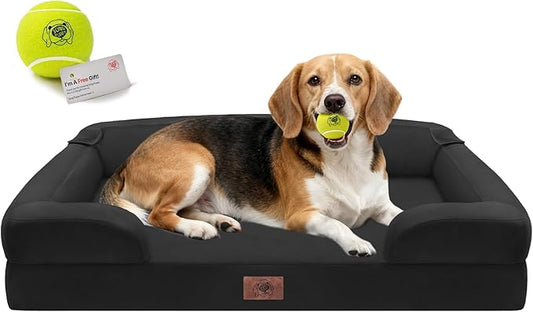 Orthopedic Dog Beds for Large Medium Dogs, Big Waterproof Memory Foam Pet Couch Bed with Removable Washable Cover, Tennis Ball Toy, 36x27