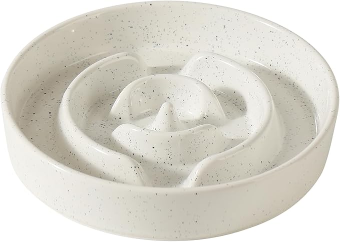 Ceramic 1.6 Cup Dog Bowl Slow Feeder for Large and Medium Dog, 8.2inch Pet Slow Dish, Stop Bloat, Preventing Choking(Single Bowl, Vanilla White)