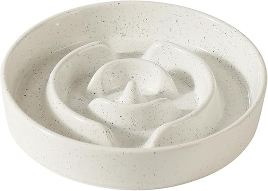 Ceramic 1.6 Cup Dog Bowl Slow Feeder for Large and Medium Dog, 8.2inch Pet Slow Dish, Stop Bloat, Preventing Choking(Single Bowl, Vanilla White)
