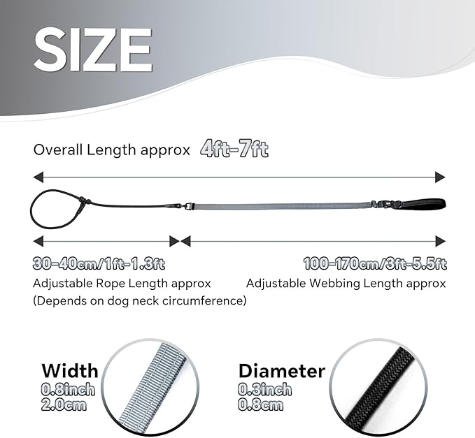QQPETS Adjustable Slip Lead Dog Leash, Hands Free Waist Leash for Dog Walking, Reflective Training Lead with 360° Swivel Anti-Tangle, 4-7 ft Length for All Breeds