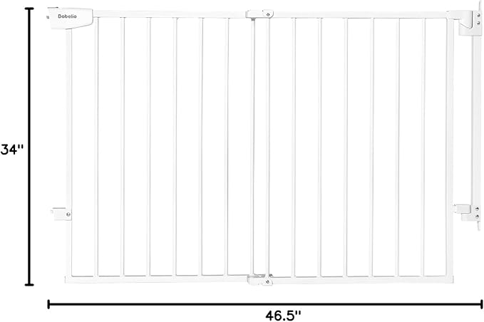 Babelio 34" Tall No Bottom Bar Baby/Dog Gate for Stairs, House and Doorways, 29.7-46.5" Auto Close Safety Pet Gates with Large Walk Thru Door, Hardware Mount, White