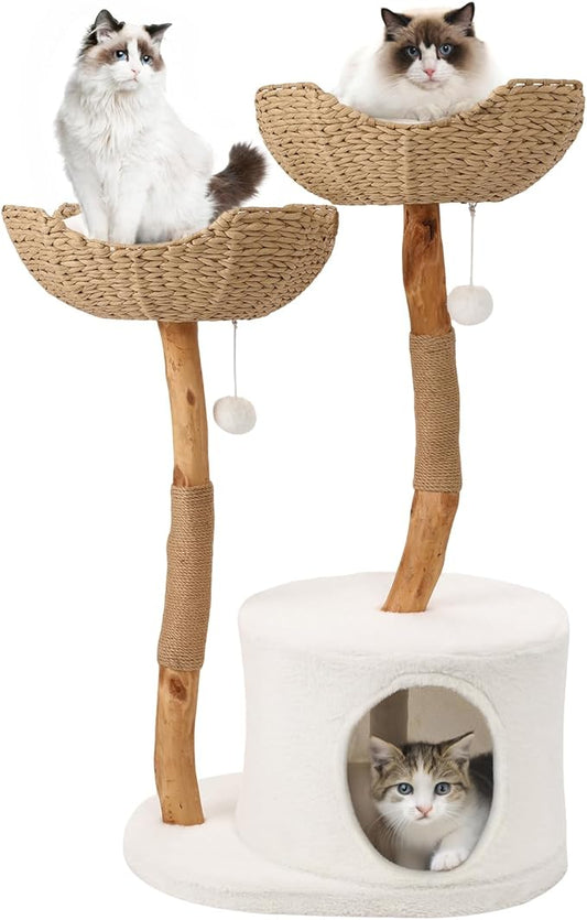 Modern Cat Climbing Tower Solid Wood Cat Tree for Indoor Cat Large Adult Tall Condo Tower with Scratching Post Bed and Stand