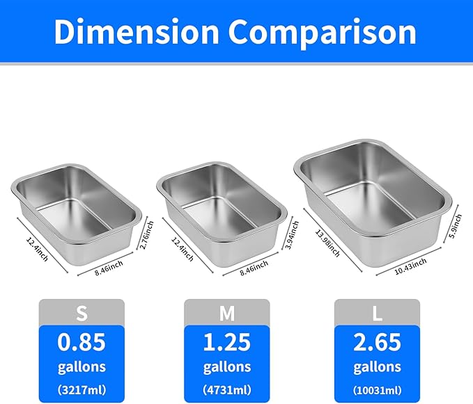Ohtomber Stainless Steel Dog Bowl - 2.65 Gallons Metal Large Pet Dog Water & Food Bowl, Outdoor Feeder Water Trough Dish Plate for Cat, Big, Extra Large Breed