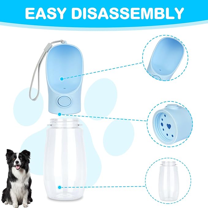 Dog Water Bottle, Leak Proof Portable Puppy Water Dispenser with Drinking Feeder for Puppy Small Medium Large Dogs Pet Outdoor Walking, Hiking, Travel, Food Grade Plastic (19oz Blue)