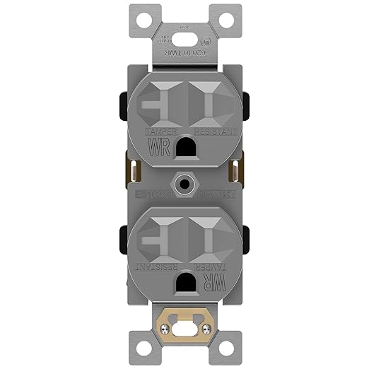 ENERLITES Duplex Receptacle, Tamper-Weather-Resistant, Residential/Commercial Grade Outdoor Outlet, Self-Grounding, 2-Pole, 3-Wire, 5-20R, 20A 125V, UL Listed, 62040-TWR-GY, Gray