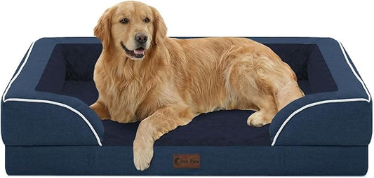 Orthopedic Dog Beds for Extra Large Sized Dogs, Waterproof Memory Foam XL Pet Bed with Sides 42x30Inch, Non-Slip and Egg-Crate Foam Big Dog Couch Bed with Removable Washable Cover, Navy Blue