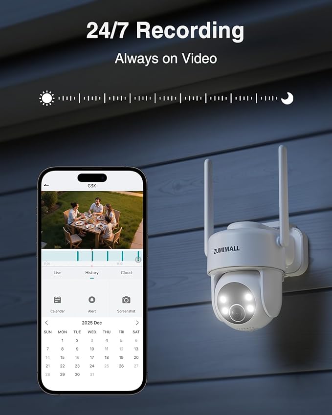 ZUMIMALL 24/7 Recording 4G LTE Cellular Security Camera, No WiFi AOV Solar Camera Outdoor, AI Detection, Motion Tracking, 2K Full-Color Night Vision, 8W Solar Panel, PTZ, Built-in SIM Card