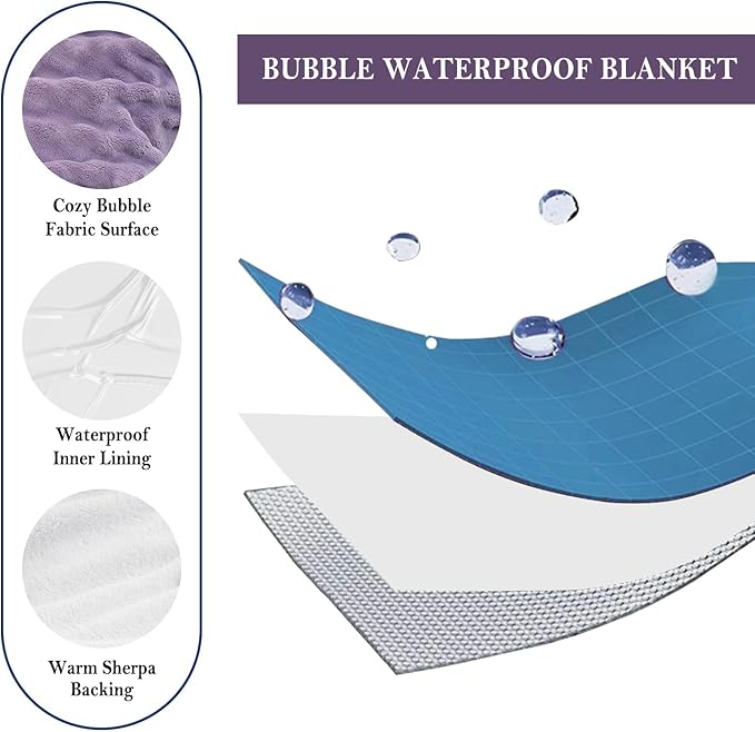 Waterproof Blanket for Bed Couch Sofa Car, Soft Leakproof Dog Blanket with 3D Bubble Pattern, Reversible Water Proof Pet Blankets for Dogs Cats Puppies (60"x80", Dusty Purple)