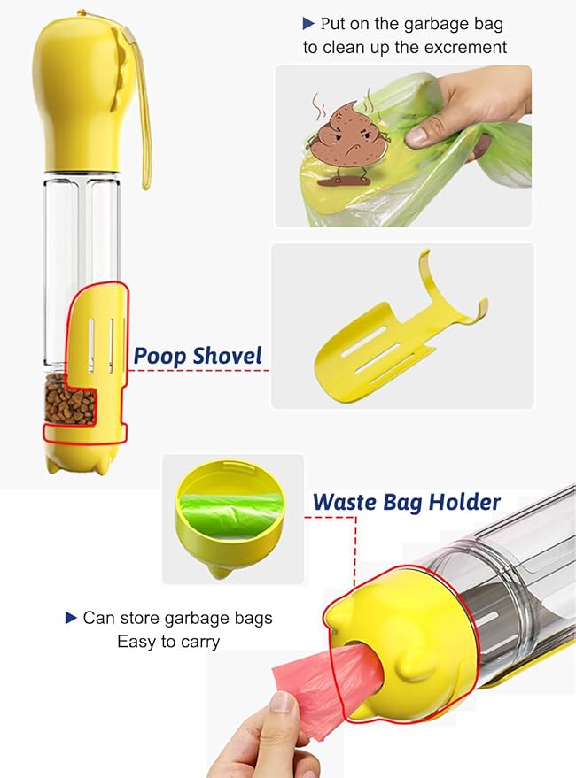 16.9oz Portable Pet Water Bottle Food Container,Travel Drink Feeder Cup Food Dispenser with Poop Shovel 17Pcs Waste Bag,for Dog Pets Walking Hiking (Green, 16.9oz(500ml))