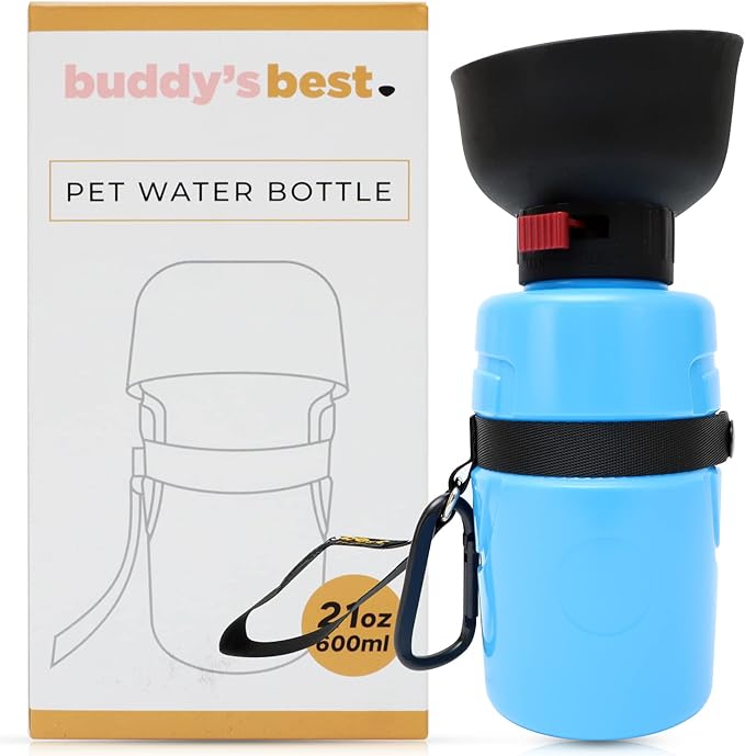 Buddy’s Best 21oz Dog Water Bottle Upgraded – Outdoor Collapsible Water Bowl Cup for a Trip, Hiking, Walking, Traveling – Adventure and Pet Travel Essentials – Doggy Hydration Gadgets (Blue)