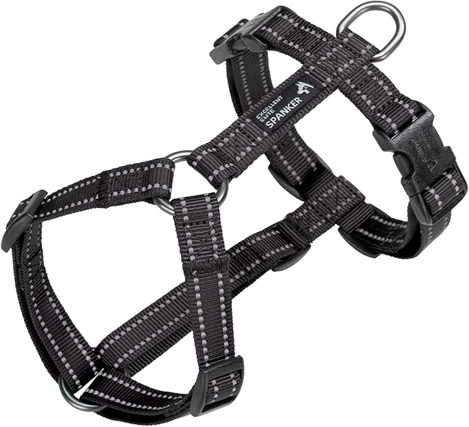 EXCELLENT ELITE SPANKER No Pull Dog Harness Reflective Nylon Vest L-Shaped Adjustable Easy Pet Harness for Small Medium Large Breeds Dogs Walking Training Black Red(Black-M)