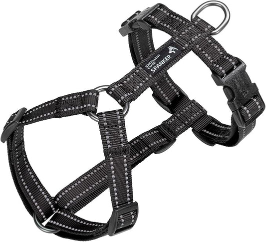 EXCELLENT ELITE SPANKER No Pull Dog Harness Reflective Nylon Vest L-Shaped Adjustable Easy Pet Harness for Small Medium Large Breeds Dogs Walking Training Black Red(Black-M)