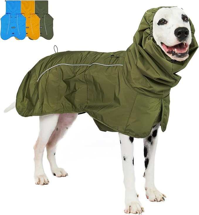 Tuff Pupper Waterproof Dog Raincoat | Full-Body Windproof Rain Jacket for Dogs | Reflective Strips | Breathable Mesh Lining | Adjustable Fit | Leash Port | Small Medium Large XL XXL Dogs (Olive, L)
