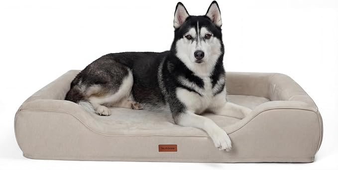 Orthopedic Dog Beds for Extra Large Dogs, Waterproof Cooling Gel Memory Foam XL Pet Bed with Sides, Non-Slip Bottom and Egg-Crate Foam with Washable Removable Cover,42.0" LX30.0 WX9.0 Th Beige