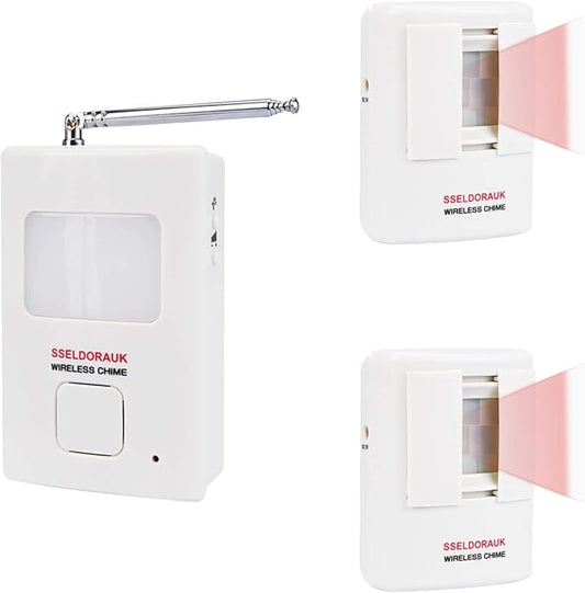 Dog Barking Alarm Motion Detector,Pir Wireless Human Body Walking Sensor Doorbell Door Security Alert System Device for Home or Office Burglar Deterrent (2Sensors + 1Receiver, White)