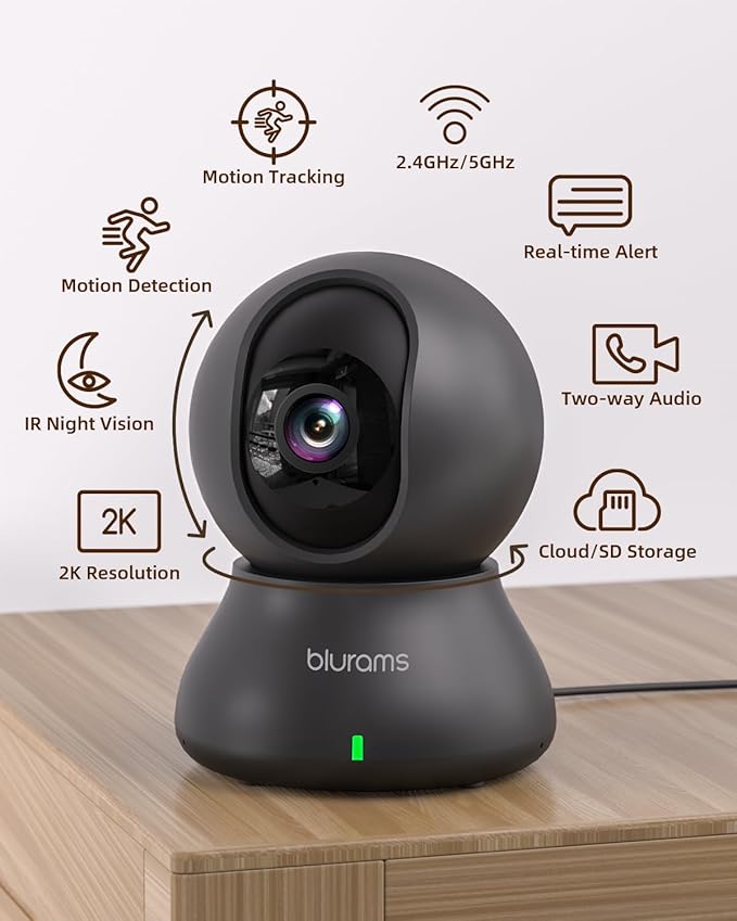 blurams Indoor Camera, 2K Pet Camera 360° Cameras for Home Security with Phone App, Motion Tracking, 2-Way Audio, IR Night Vision, Siren, Compatible with Alexa & Google Assistant