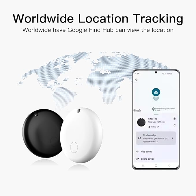 RAINDROPS Air Tracker Tags for Android, Air Tags-4 Pack Bluetooth Tracker Works with Google Find Hub, Item Finder for Keys, Luggage, Wallet, Pets (Android Only, Black, 4 Pack)