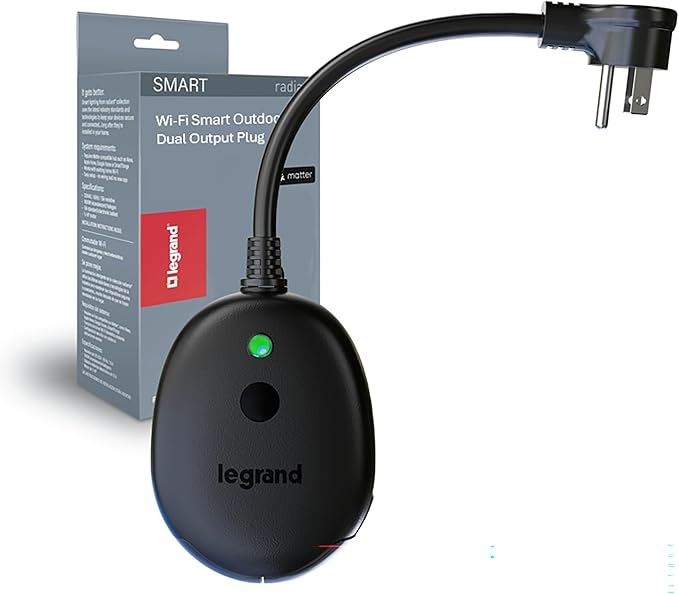 Legrand Wi-Fi Outdoor Dual Output Matter Smart Plug, Effortless Setup, Enhanced Compatibility with Apple HomeKit, Google Home, Alexa & SmartThings, Matter Smart Home, Pack of 1 WWMP31