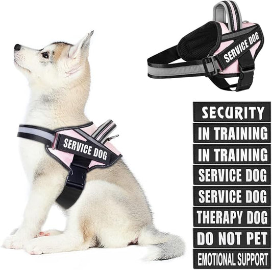 Dog Vest Harness and Patches Set, Animire in Training Service Dog Harness with 10 Dog Patches, Reflective Dog Vest with Handle for Small, Medium, Large, and Extra-Large Dogs