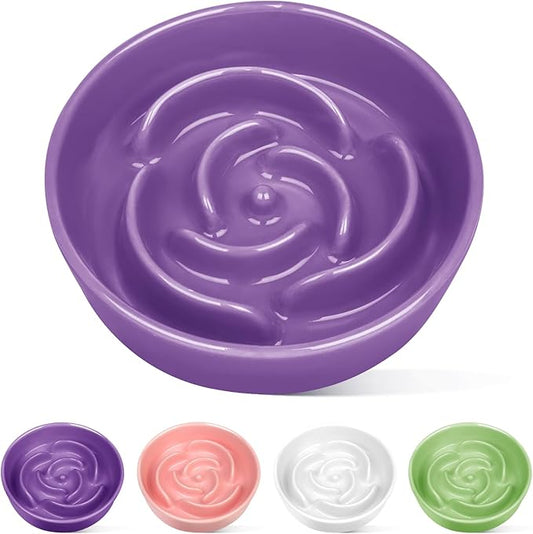 TRUVIC Ceramic Slow Feeder Dog Bowls, 1.5 Cup Puzzle Slow Feeder Bowls for Fast Eaters, Ceramic Dog Food Dish no Black Chin, Puzzle Bowl for Medium Dogs, Purple