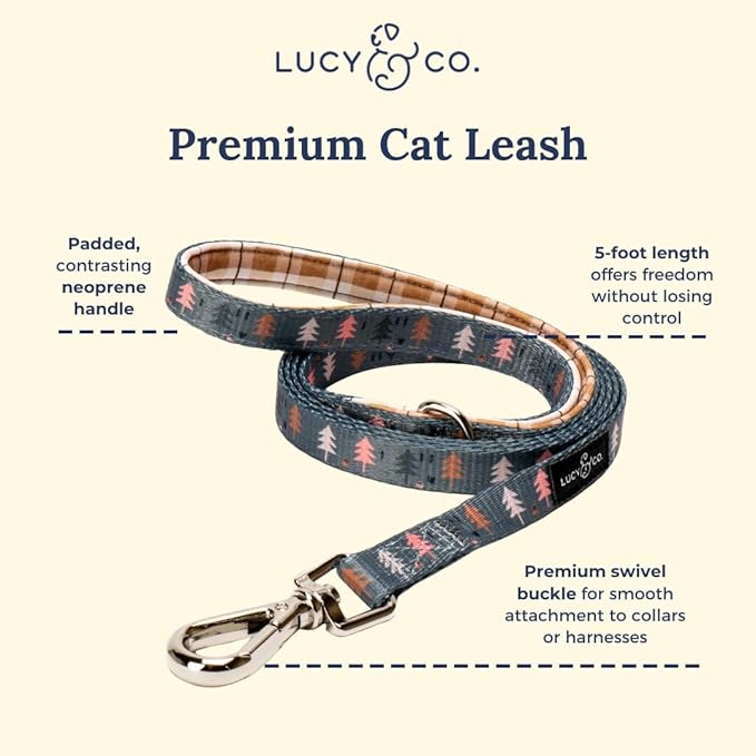 Lucy & Co. Take a Hike Step-in Cat Harness & Leash Bundle – Reflective, Breathable & Adjustable Harness for Cats, Kittens & Small Dogs, Lightweight & Secure and Dual Leash Clips – Small