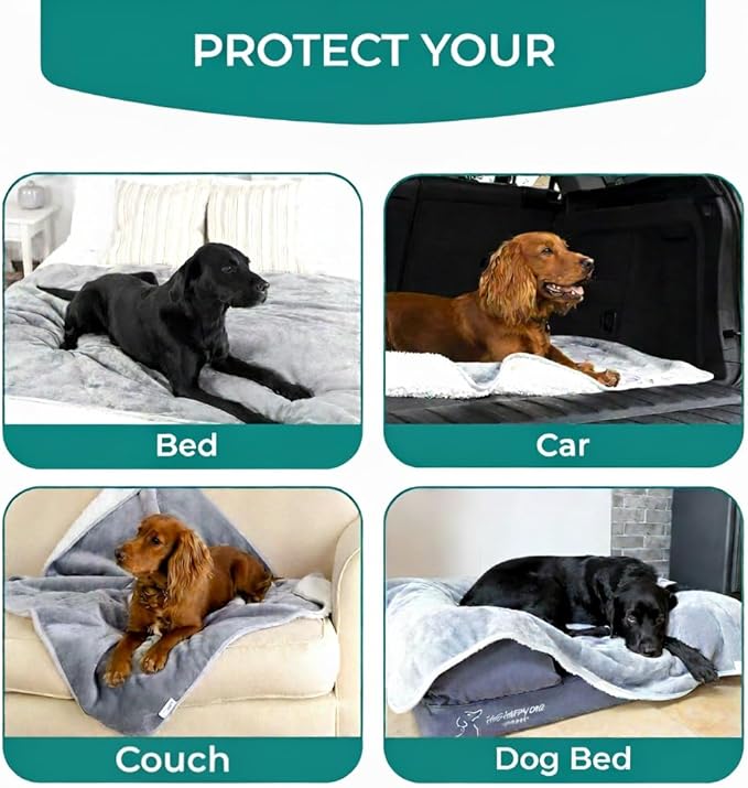 100% Waterproof Dog Blankets for Large Dogs – Soft Fleece, Washable Pet Throw for Couch, Car, Bed & Furniture Protection, Soft Fluffy Reversible Blanket, 40”x47”, Gray/White