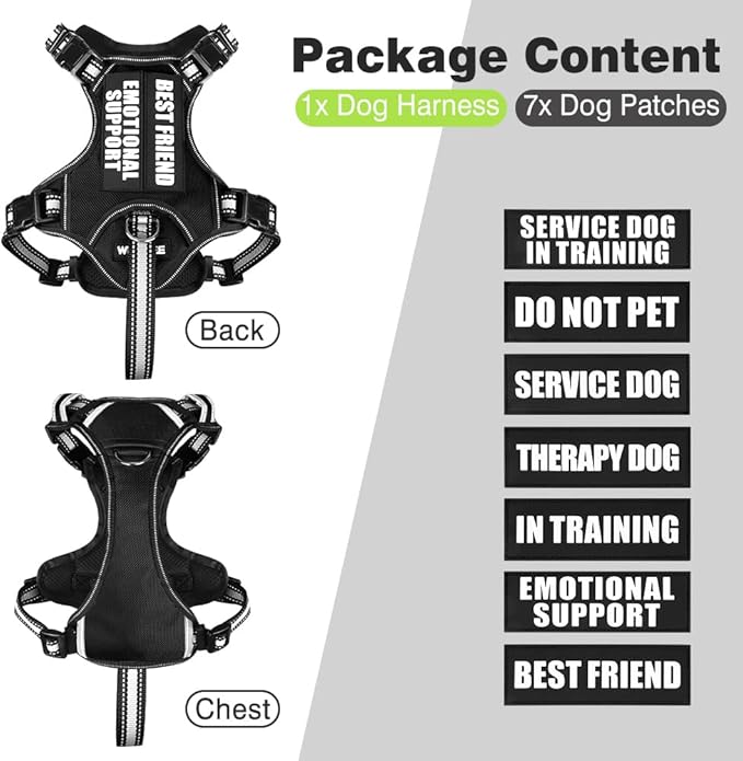 WINSEE Service Dog Vest No Pull Dog Harness with 7 Dog Patches, Reflective Pet Harness with Durable Soft Padded Handle for Training Small, Medium, Large, and Extra-Large Dogs (Small, Black)