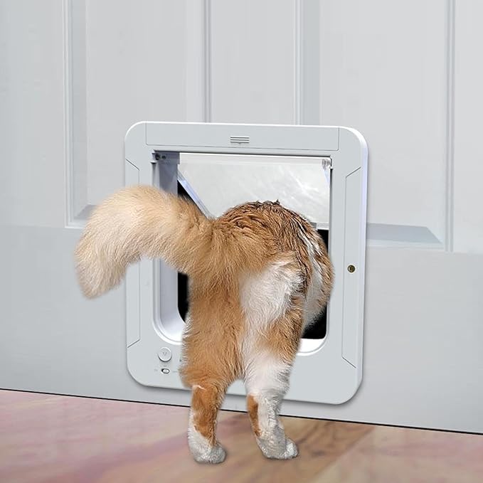 Dpofirs Smart Cat Door with Collar Sensor, Dual Entry and Exit Options, Easy to Clean Pet Door, Automatic Opening Cat Door for Interior & Exterior, Flap Opening is 7.48’’ (H) by 8.07'' (W)