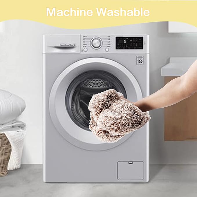 Bedfolks Calming Donut Dog Bed, 23 Inches Round Fluffy Dog Beds for Small Dogs, Machine Washable Anti-Anxiety Plush Puppy Bed（Brown, Small）