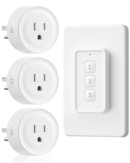 Mini Remote Control Outlet, WILAWELS Wireless Light Switch with Magnetic Base, On Off Remote Outlet Switch for Lights, Lamps, 100ft RF Range, 10A/1250W, Expandable, 1 Remote for 3 Plugs W14RC1306