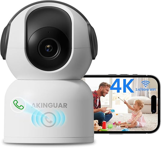 4K 8MP WiFi Camera, 4K 8MP 360°Pan/Tilt Indoor Camera, 2-Way Talk, One-Touch Calling, Full-Color Night Vision in Low Light, Smart AI Detection, Auto Tracking, for Kids/Elderly/Pets, Black