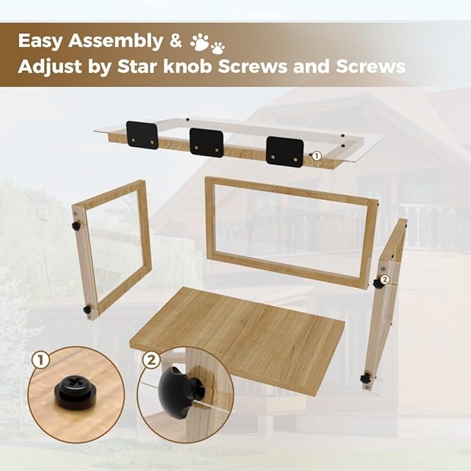 Cat Window Box, Cat cage, Wooden Window Perch House, Outdoor Hanging Enclosure with Solid Wood and Acrylic Panels, for Single-Hung Windows Measuring 24-35 Inch