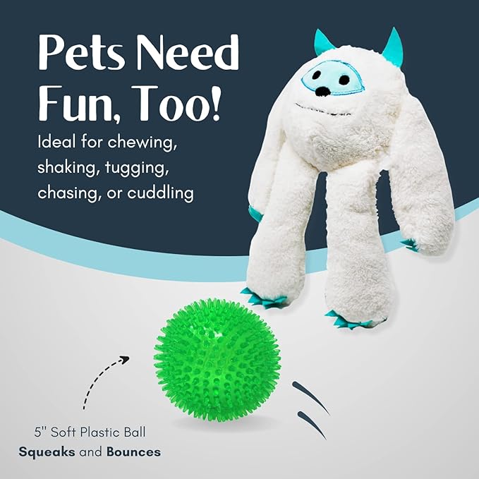 Flourish Pets 3-in-1 Multi-Layer Dog Toys for Aggressive Chewers | Non-Toxic BPA Free Double Stitched Soft Fabric Exterior | Long-Lasting Dog Plush Toys Small Yeti 8"