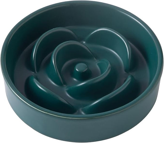 6'' Ceramic Slow Feeder Dog Bowls - Petal Shape Modern Dog Food Dish for Cats and Small Breed Dogs, Puzzle Maze Bowl to Slow Down Eating, Anti-Gulping, Dishwasher & Microwave Safe, Green
