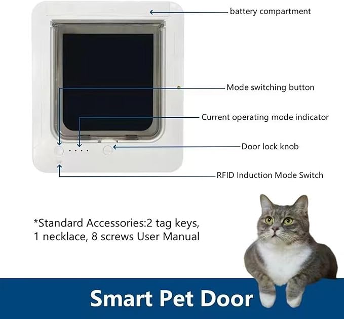 Dpofirs Smart Cat Door with Collar Sensor, Dual Entry and Exit Options, Easy to Clean Pet Door, Automatic Opening Cat Door for Interior & Exterior, Flap Opening is 7.48’’ (H) by 8.07'' (W)