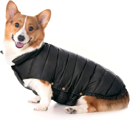 SPACE LION Dog Puffer Jacket, Down Winter Coat, Durable Outdoor Coat for Cold and Windy Conditions, Lightweight & Adjustable Fit Coats for Large Dogs,(Black, Size22/XL+)