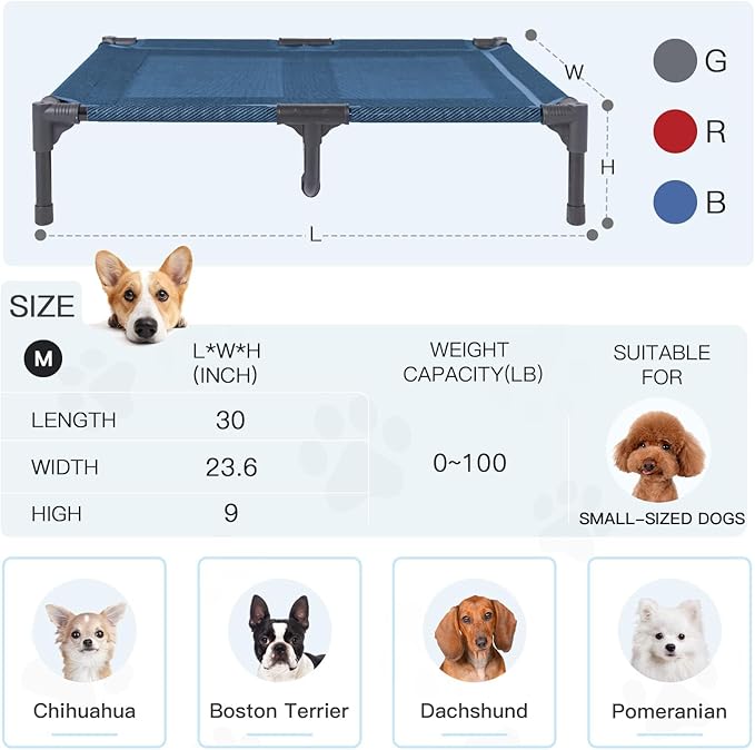 Suddus Elevated Dog Bed - Waterproof, Portable, Off The Floor, Easy Clean Indoor/Outdoor, Medium, Blue
