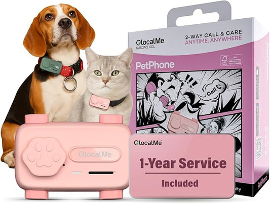 GlocalMe PetPhone Pet Tracker with 1 Year Service, Support Play Music and Two-Way Call, Pet Community and AI Health Alerts, Real Time Tracking and Virtual Fence, Global GPS Tracker for Dog and Cat