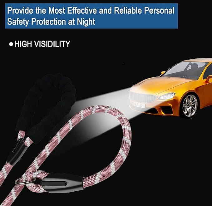 6 FT Dog Leash, Durable Premium Quality Strong Training Rope Slip Leash with Comfortable Padded Handle and Highly Reflective Threads for Small Medium and Large Dogs, (Light Pink)