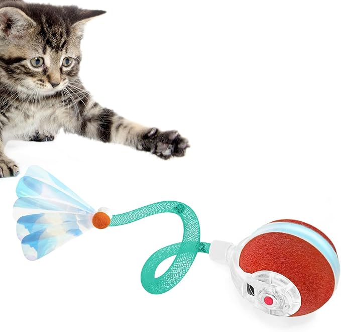 YVE LIFE Interactive Cat Toys Ball for Indoor Cats,[2025 Newly Upgraded] Agile Moving Cat Ball with Elastic Mesh Tail,Automatic Kitten Toys for Bored Indoor Adult Cats,Motion Activated (Burgundy)