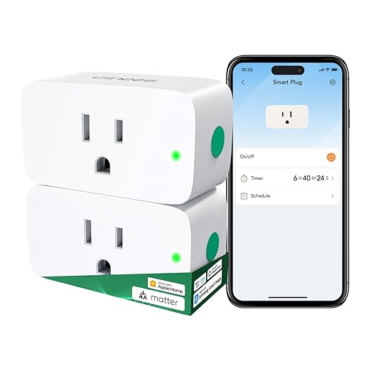 Winees Matter Smart Plug 2 Pack, Smart Outlet Work with Alexa, Apple Home, Google Home, SmartThings, 15A/1800W Max for Home Automation, APP Remote Control,Timer&Schedule, 2.4G Wi-Fi Only