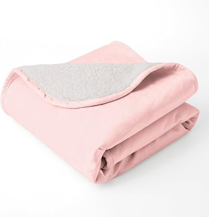 Waterproof Dog Blankets for Large Dogs, Washable Pet Blanket for Indoor Cats, Plush Sherpa Puppy Throw Furniture Protector for Bed Couch Sofa(40"x50",L,Pink)