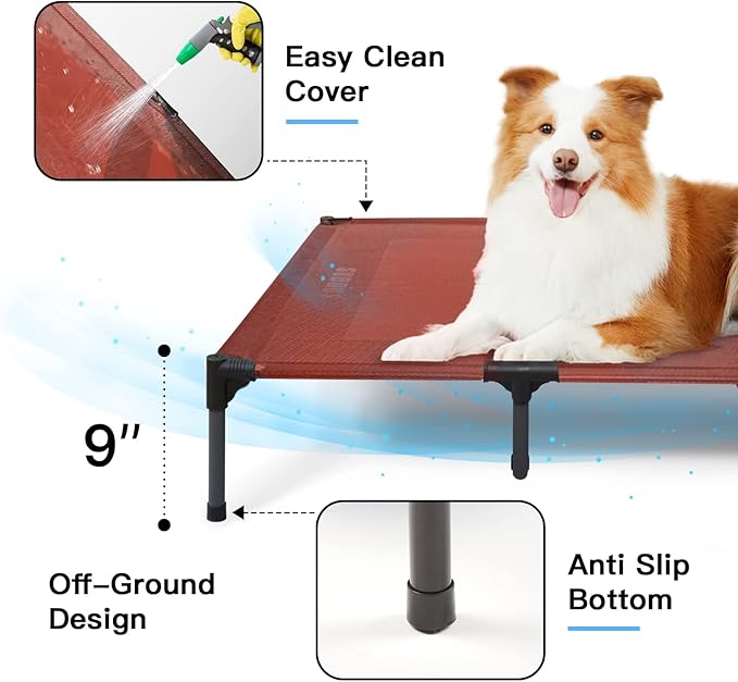 SUDDUS Elevated Dog Bed Waterproof Outdoor, Portable Raised Dog Bed, Dog Bed Off the Floor, Dog Bed Easy Clean Indoor or Outdoor Use, Medium, Red