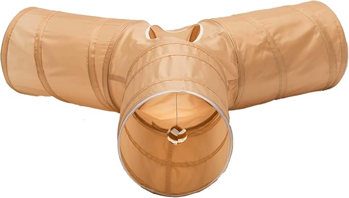 Cat Tunnel - Collapsible 3 Way Play Toy - Tube Fun for Rabbits, Kittens, and Dogs - All Brown
