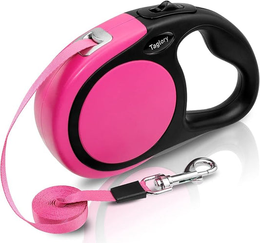 Taglory Retractable Dog Leash, 16ft No Tangle Leash Retractable for Small Medium Dogs Up to 44 lbs, One-Handed Brake, Pause, Lock, Pink
