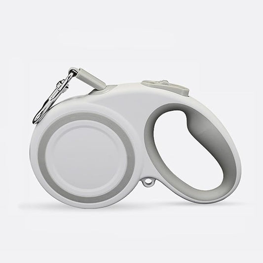 Retractable Dog Leash, Heavy Duty Reflective Nylon Tape Lead 16 ft Long, up to 110lbs, One-Handed Brake, Lock, Automatic Telescopic Dog Tape, Non-Slip Handle (White-Gray, Large)