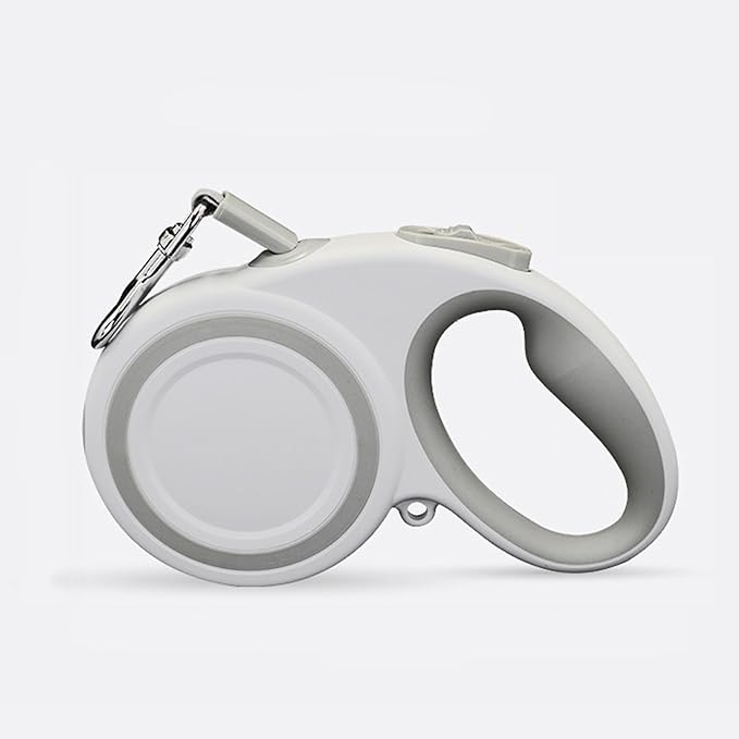 360° Tangle-Free Retractable Dog Leash, Heavy Duty Reflective Nylon Tape Lead 10 ft Long, up to 44lbs, One Touch Quick-Lock Braking System & Anti-Slip Handle (White-Gray, Small)