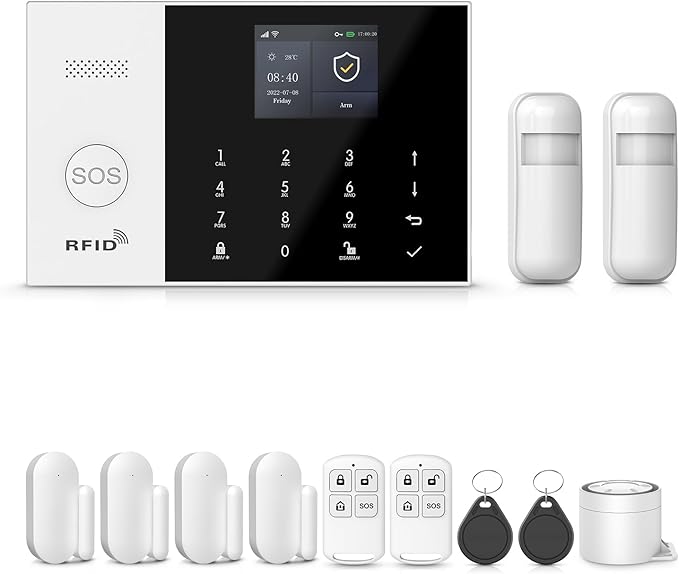PGST Home Security System,12 Pieces Wireless Alarm System with Door Alarms,Motion Detector,Loud Siren,4G Calling/Phone App Alerts,Compatible with Alexa&Google for Home,Villa,Apartment,No Monthly Fee