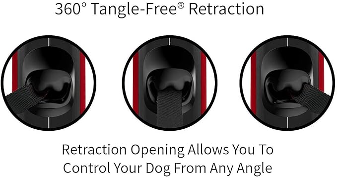 TUG Oval 360° Tangle-Free Retractable Dog Leash with Integrated Waste Bag Dispenser (Medium, Red)