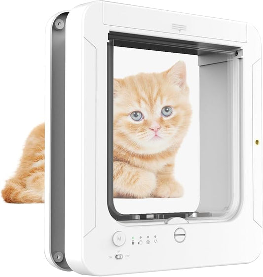 Smart Cat Door for Interior & Exterior Doors (Outer Size 11.5"x10.1"), Doggie Pet Door with 3 Collar Sensor Keys & 1 Remote Control & 4 Way Locking Cat Flap for Cats & Dogs up to 12 lbs